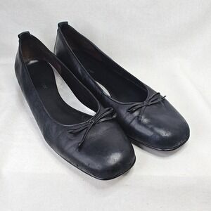 Naturalizer Ballet Flats Womens 8 Black Leather Bow Square Toe S63 810NA 17